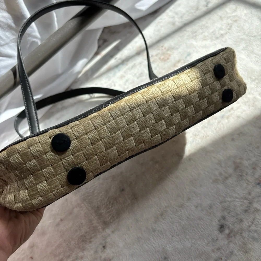 Antonio Melani Black Leather Straw Shoulder Bag - Picture 3 of 6